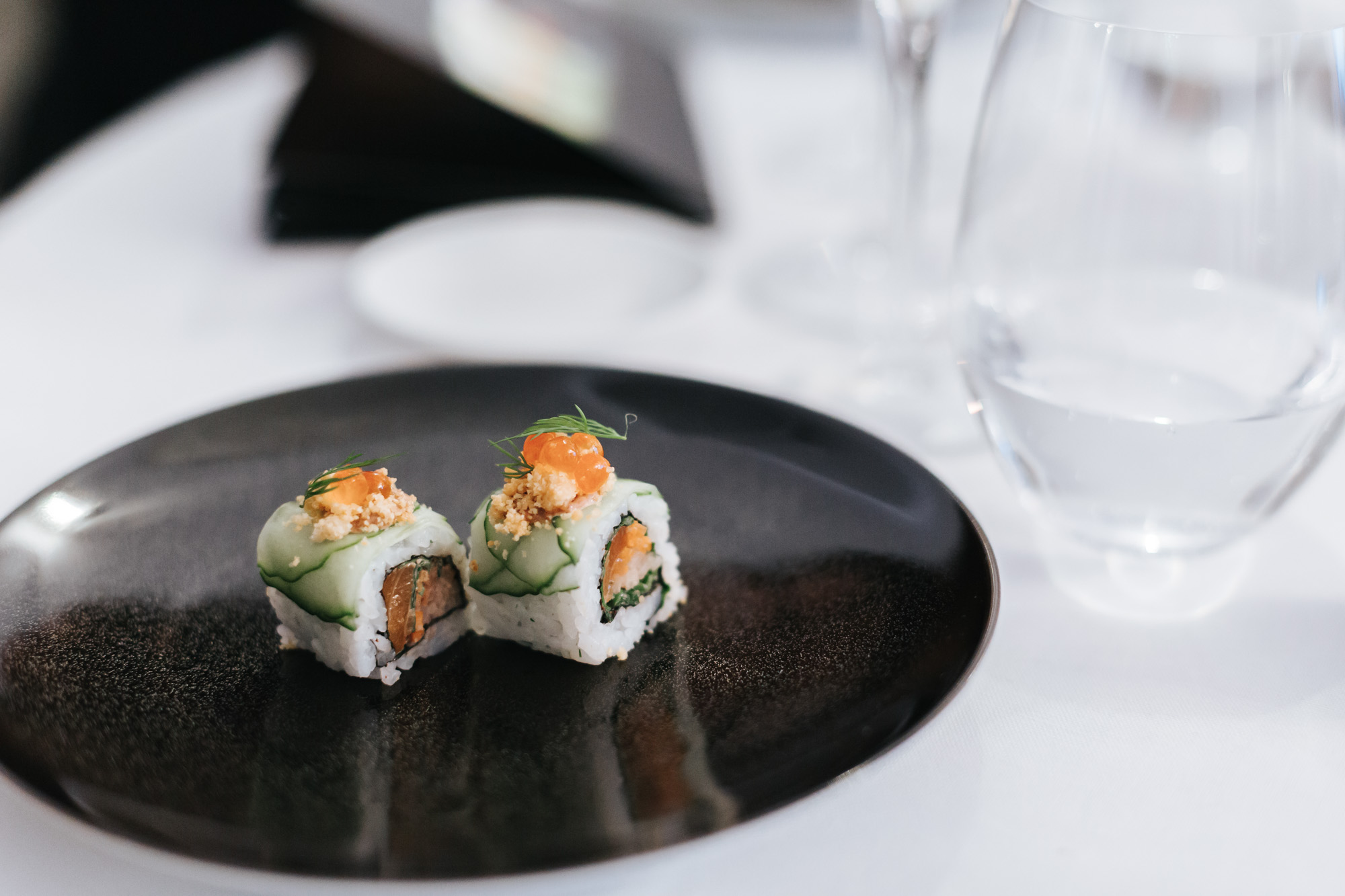 2 pieces of sushi designed by chef Kei Kobayashi for new Sushishop menu 2017 