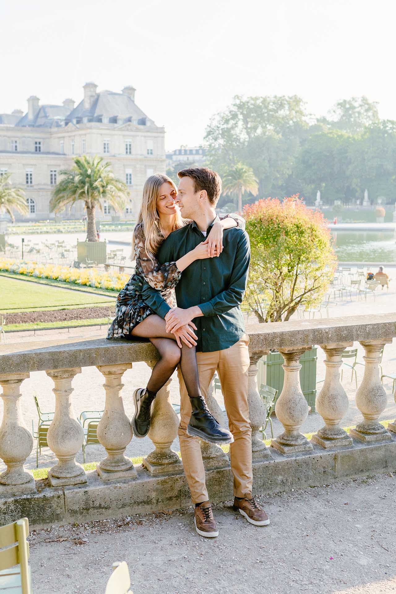 Paris Surprise Proposal and Engagement Photoshoot at Luxembourg Garden