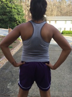 Sweat marks after taking N off the back following our 2.83 mi walk