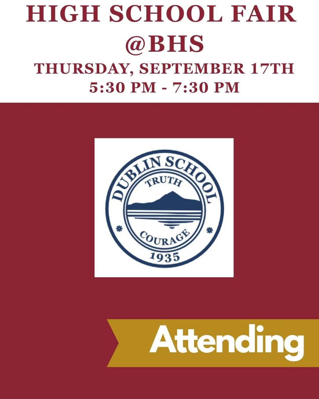 Dublin will be attending our High School Fair - will you?

@dublinschool1935  Dublin School