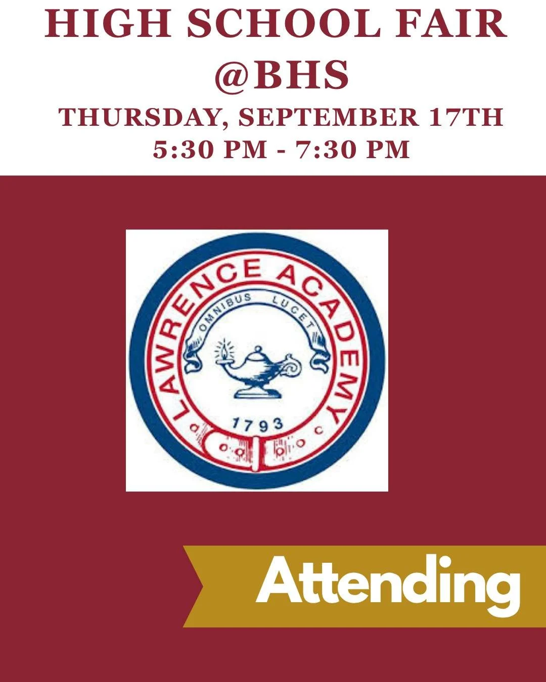 Lawrence will be attending our high school fair - will you?

@lawrenceacademy  Lawrence Academy