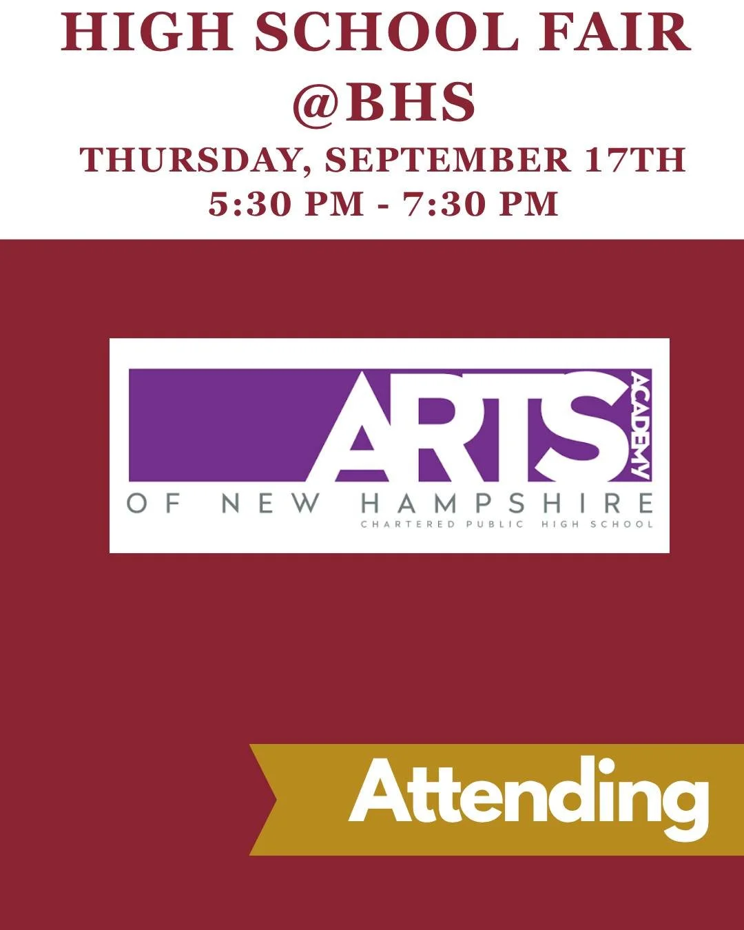 The Arts Academy of New Hampshire will be at our High School Fair - will you?

@artsacademynh