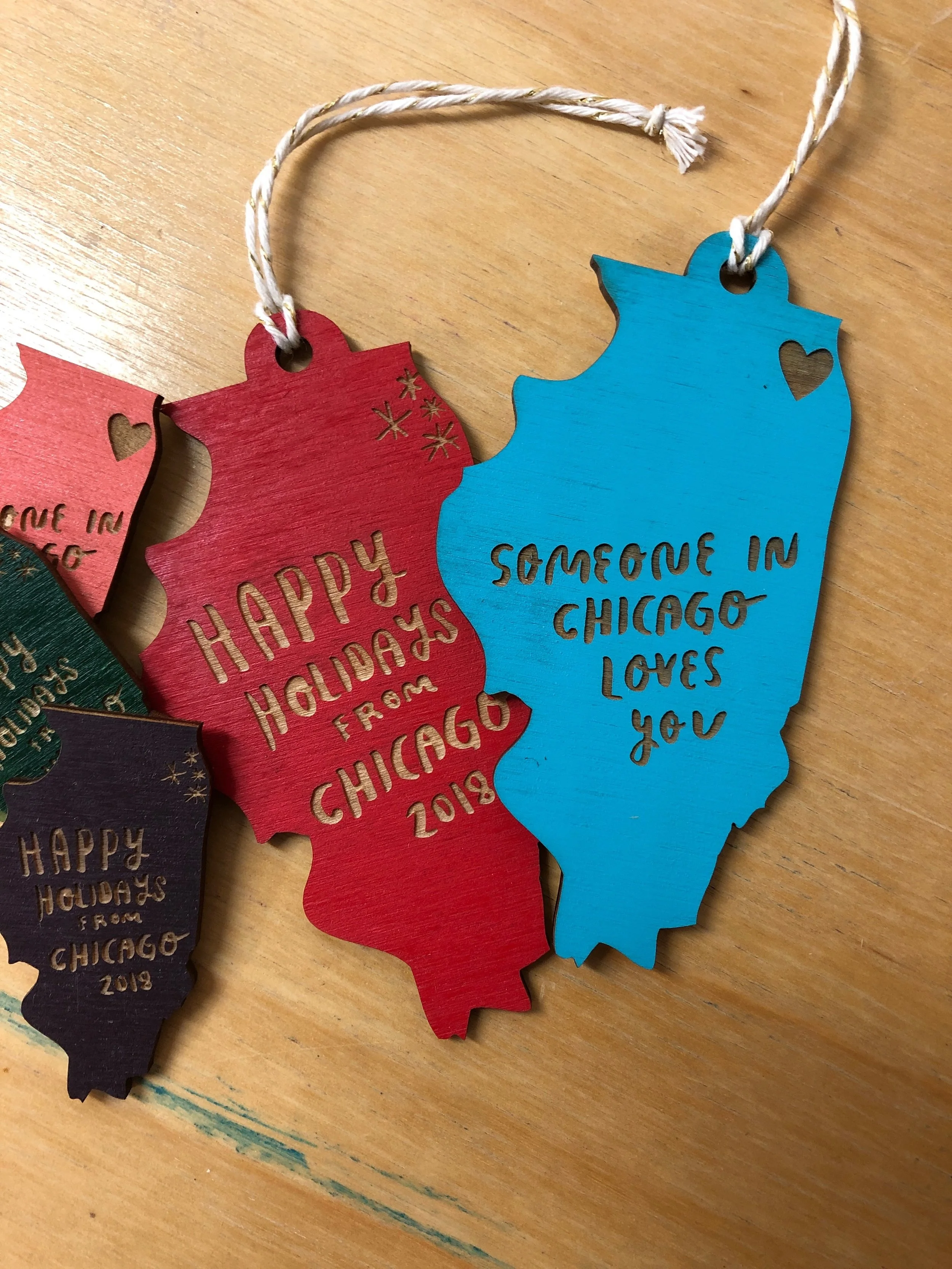 Custom Lasercut Painted Chicago Holiday Ornaments Snowmade