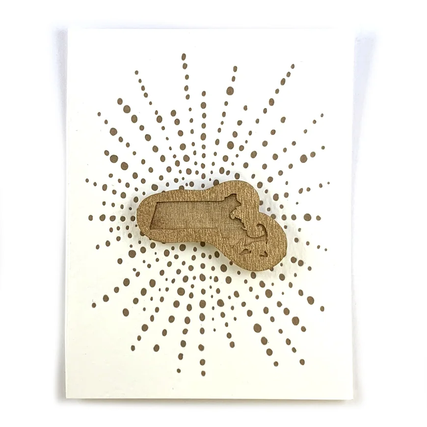 Letterpress Card with Mini Massachusetts Magnet