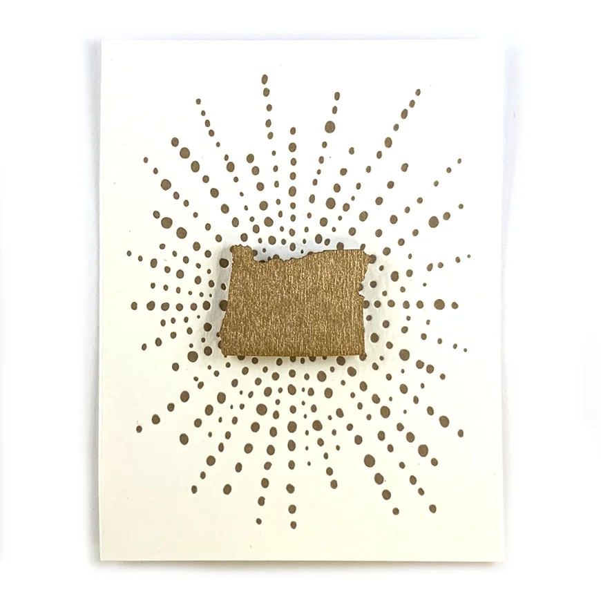 Letterpress Card Mini Oregon Lasercut Gold Magnet Snowmade