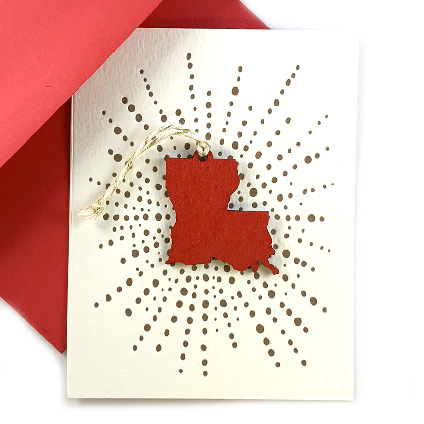 Letterpress Card Mini Louisiana Lasercut Red Ornament Snowmade