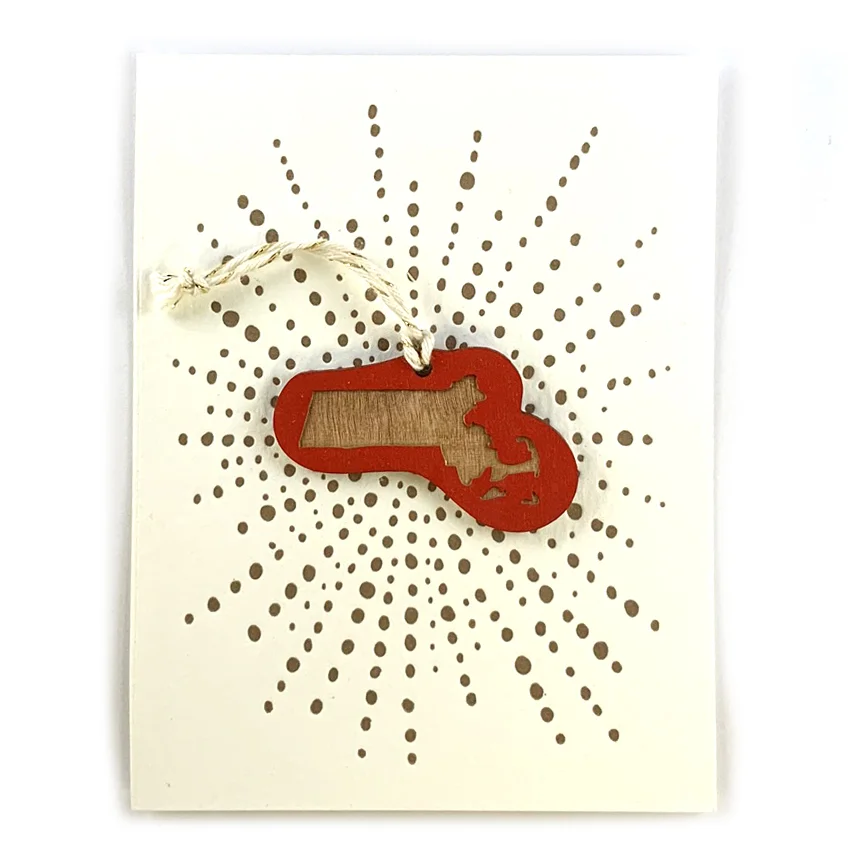 Letterpress Card with Mini Massachusetts Ornament