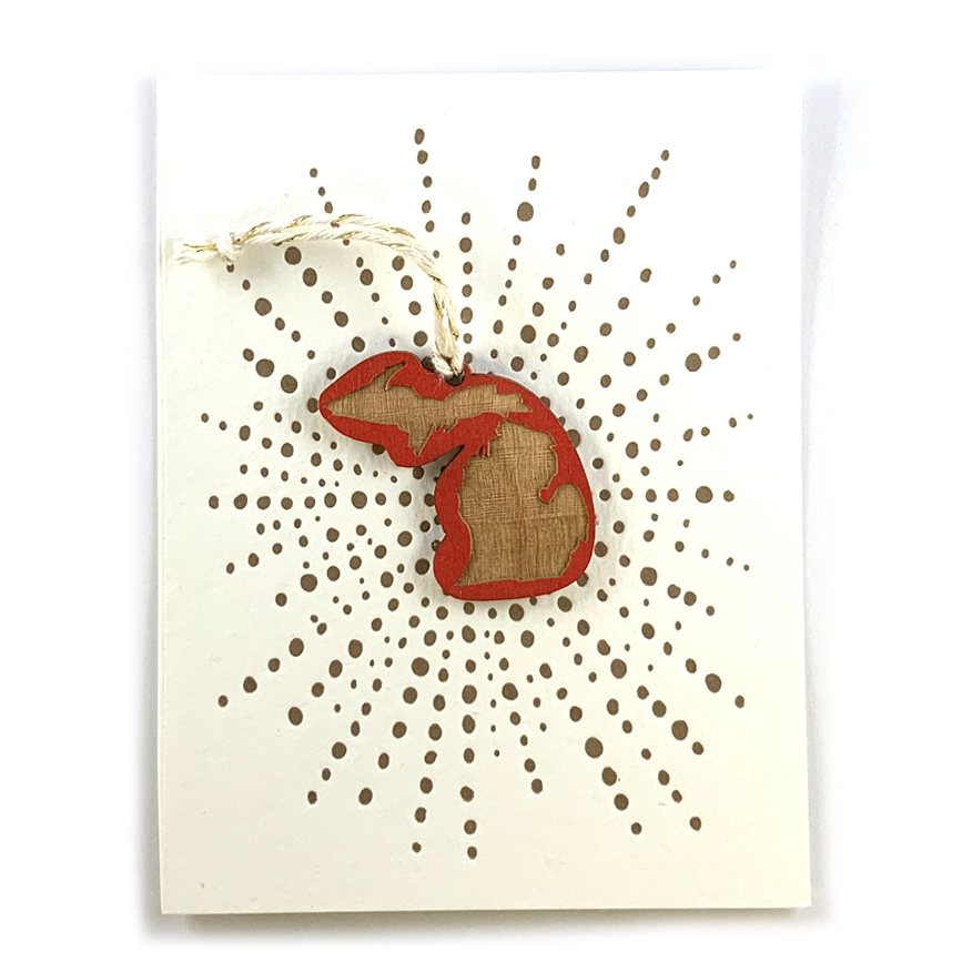 Letterpress Card with Mini Michigan Ornament