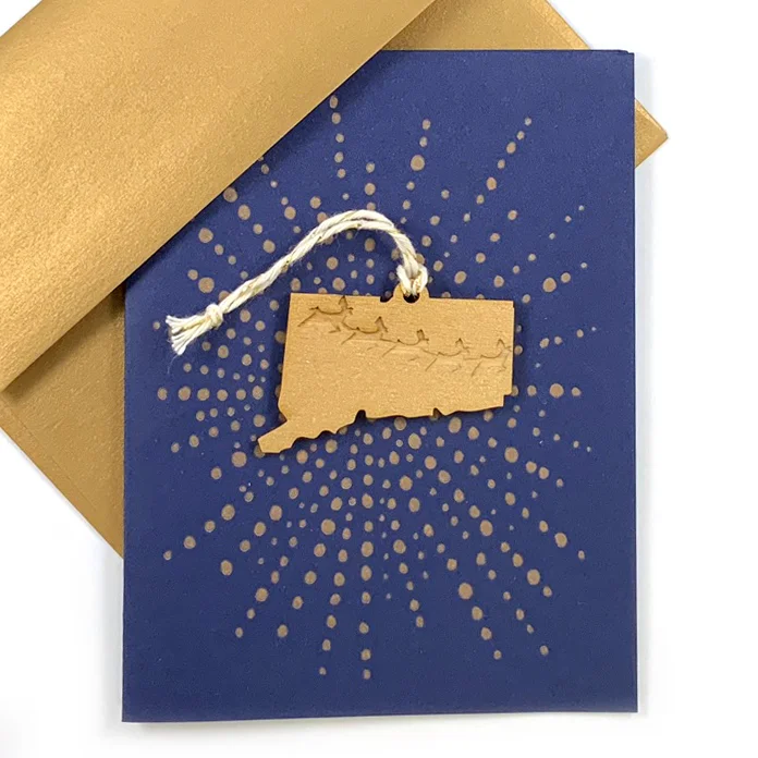 Letterpress Card with Mini Connecticut Reindeer Ornament