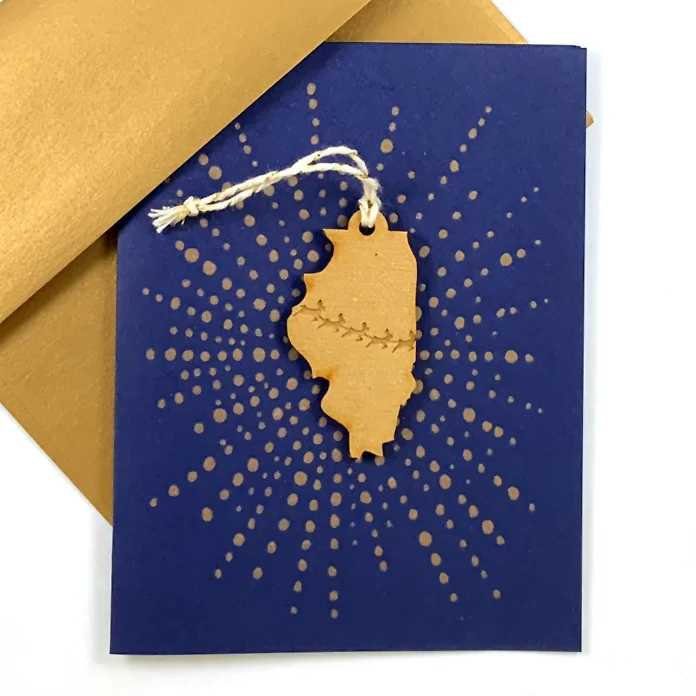 Letterpress Card with Mini Illinois Reindeer Ornament