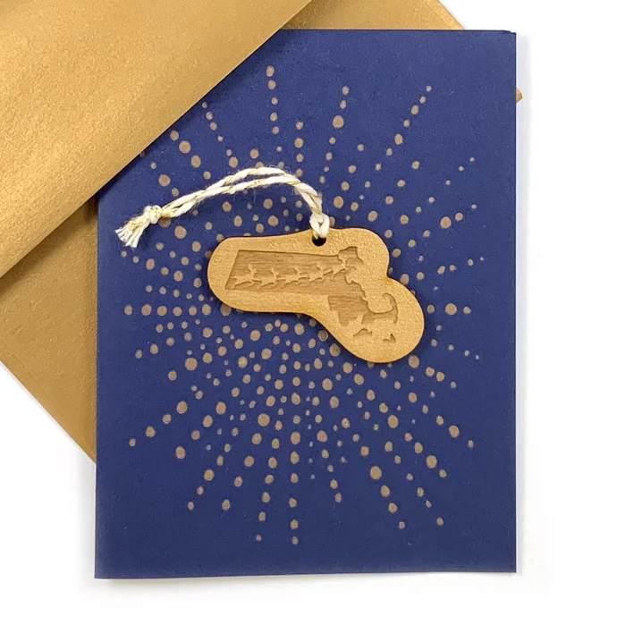 Letterpress Card with Mini Massachusetts Reindeer Ornament