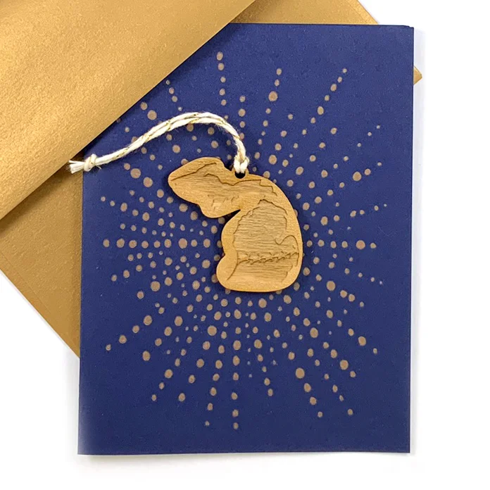 Letterpress Card with Mini Michigan Reindeer Ornament