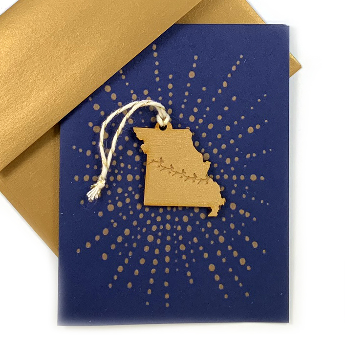 Letterpress Card with Mini Missouri Reindeer Ornament