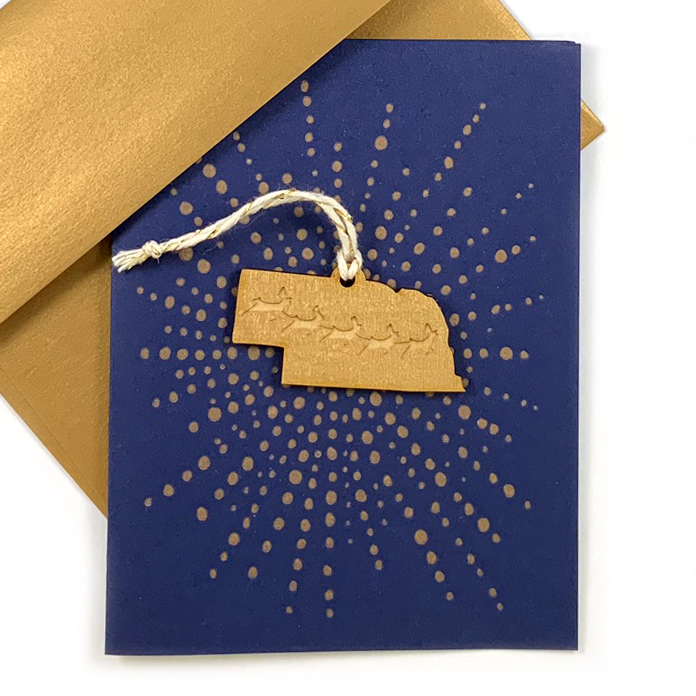 Letterpress Card with Mini Nebraska Reindeer Ornament