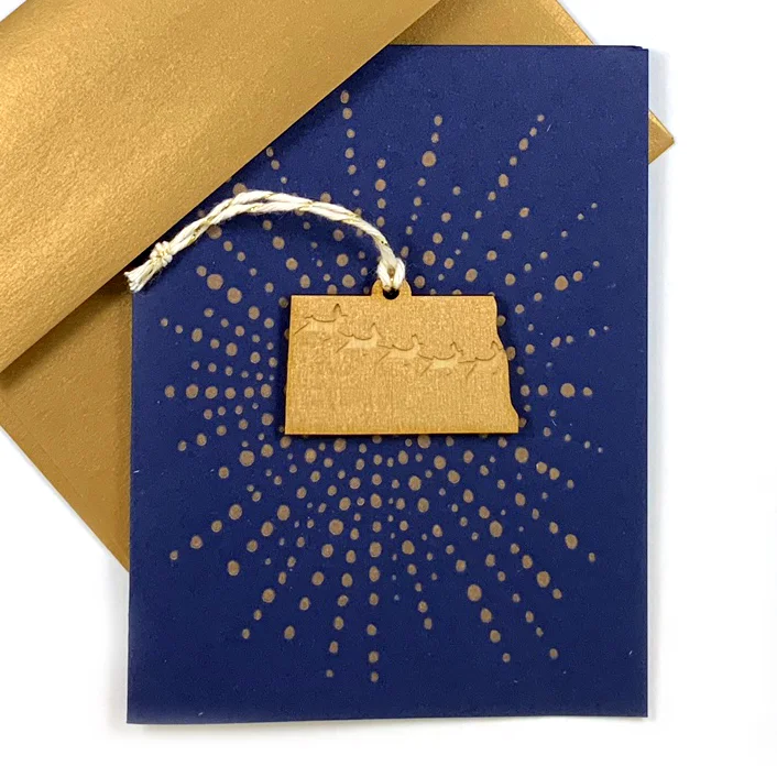 Letterpress Card with Mini North Dakota Reindeer Ornament