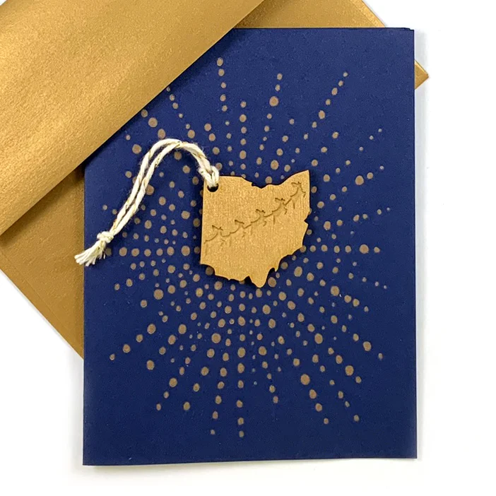 Letterpress Card with Mini Ohio Reindeer Ornament