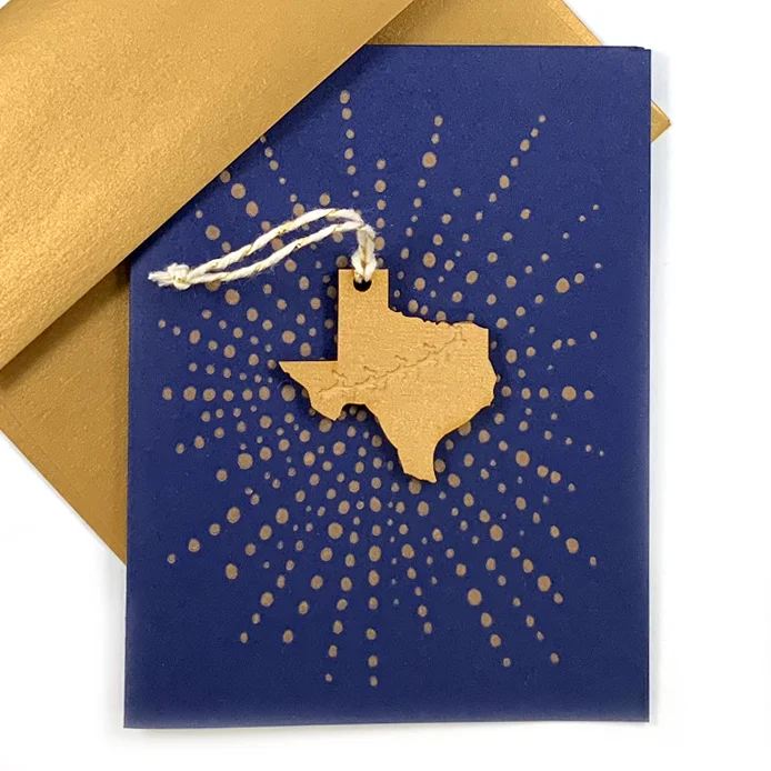 Letterpress Card with Mini Texas Reindeer Ornament