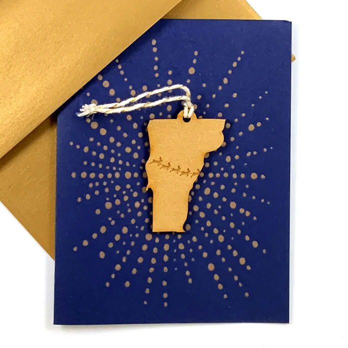 Letterpress Card with Mini Vermont Reindeer Ornament