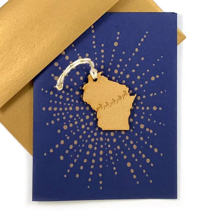 Letterpress Card with Mini Wisconsin Reindeer Ornament