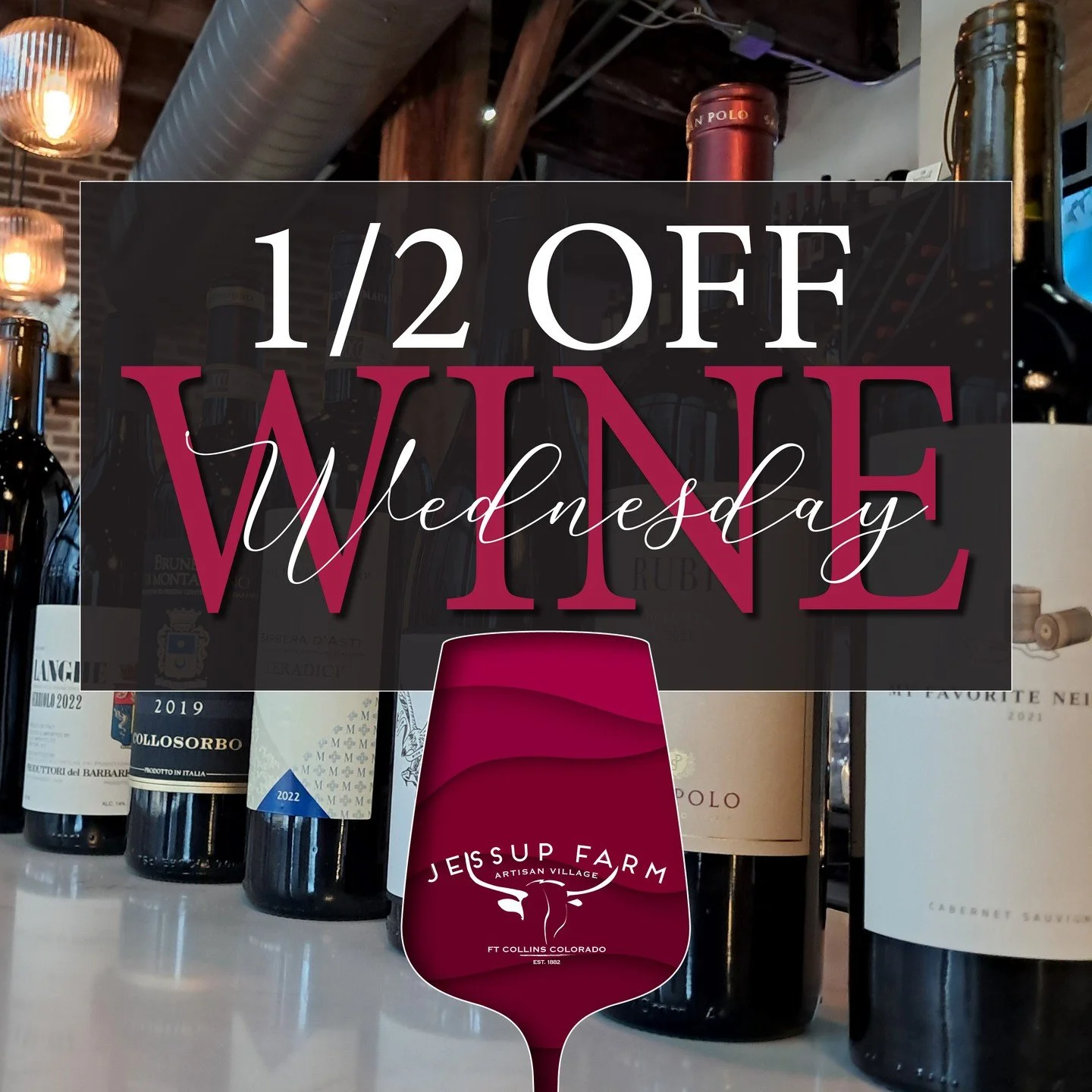 Half-Off Wine Wednesdays at Jessup Farm 🍷

Wednesdays just got better. Join us at Jessup Farm for 50% off bottles of wine during dinner service.

✨At The Farmhouse
Enjoy half-off bottles of wine every Wednesday, a tradition they've proudly offered f