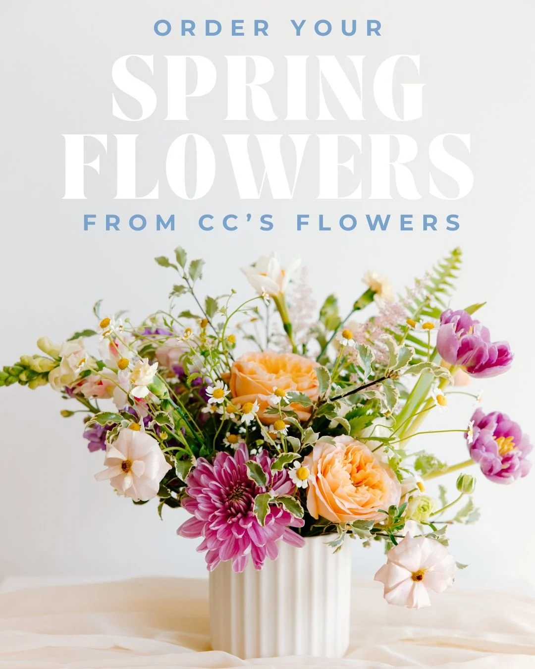 March just got a whole lot brighter at CC's Flowers in Jessup Farm Artisan Village!

Join us every Saturday in March for our Spring Sale:
✨ 50% OFF the Flower Bar
✨ 30% OFF ready-made arrangements

Fresh blooms, beautiful bundles, and the perfect exc