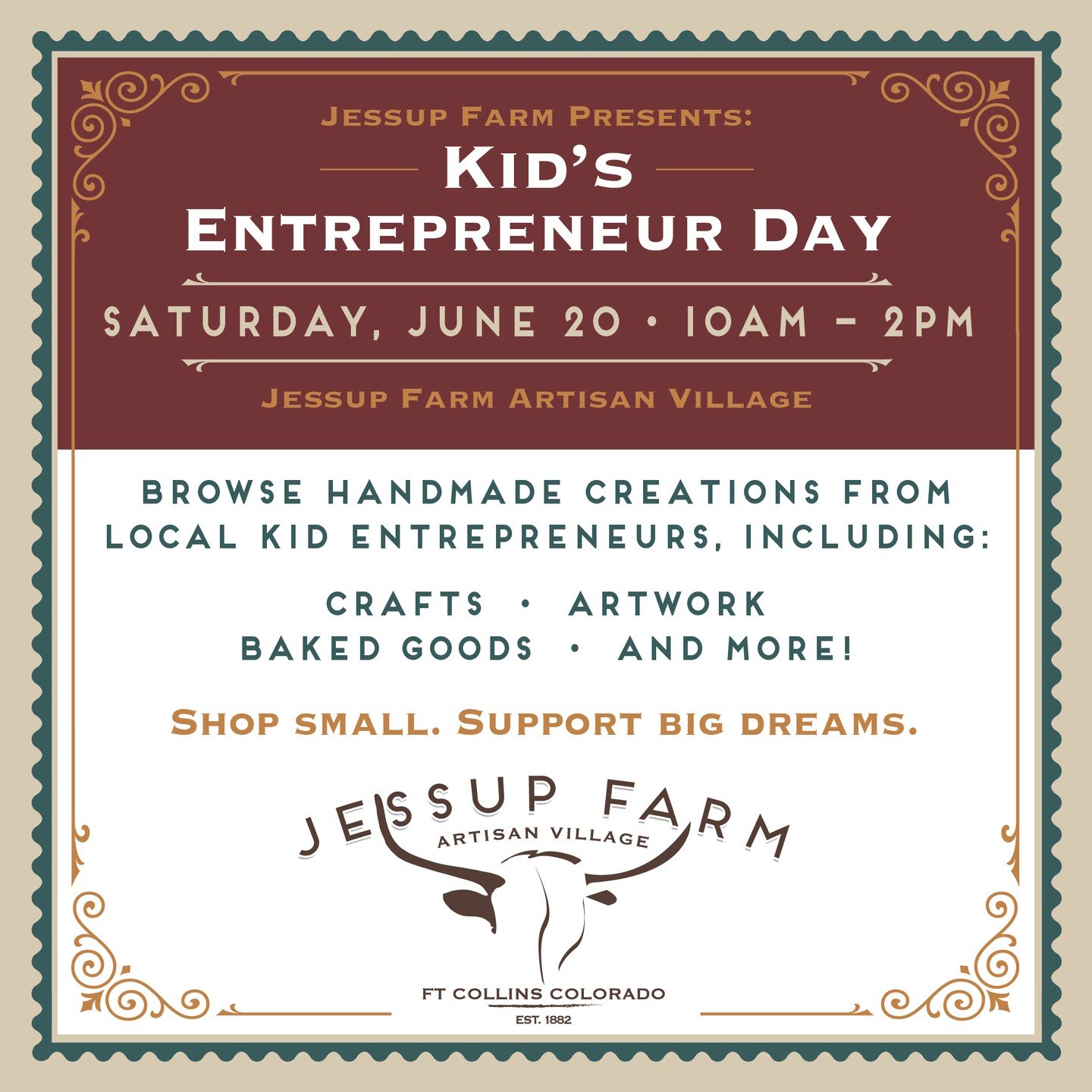 Join us at Jessup Farm on Saturday, June 20 for Kid&rsquo;s Entrepreneur Day!

Support local kid entrepreneurs as they showcase handmade:

🎨 Artwork
🧁 Baked goods
🛍️ Crafts
✨ And more!

It&rsquo;s a fun family-friendly event celebrating creativity