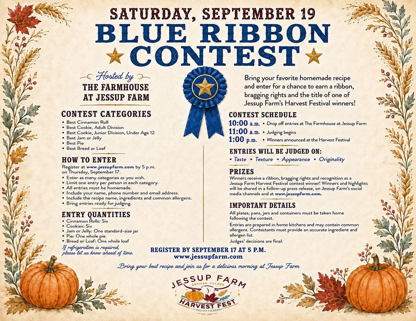 Enter Your Favorite Homemade Recipe in the Jessup Farm Blue Ribbon Contest