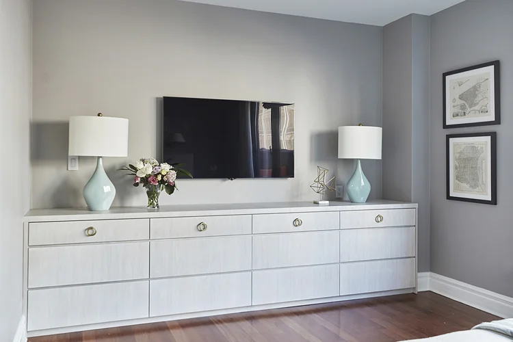 The softness of a bleached walnut and the classic design lends a serene atmosphere to this bedroom dresser. The drawers open with a gentle push, and glide closed. See the companion nightstand in the next image.