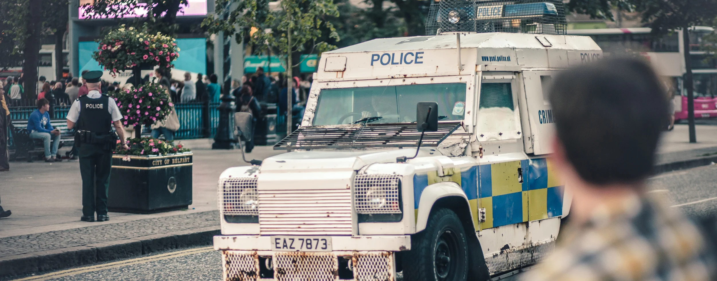 Police vehicle in city center Belfast, Northern Ireland, (photo captured Summer 2013)