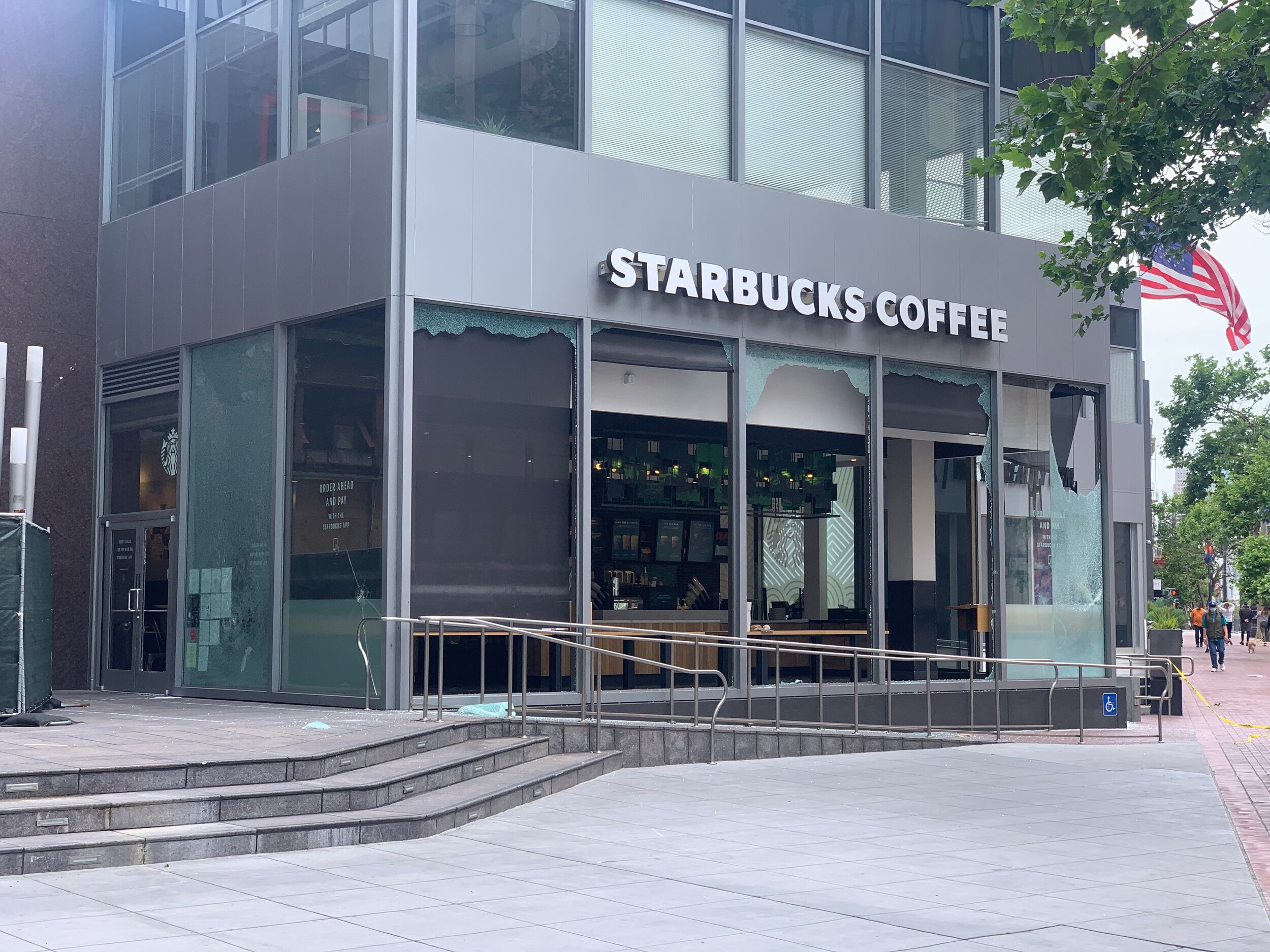  Starbucks at Market and 10th morning after looting.   June 31, 2020 