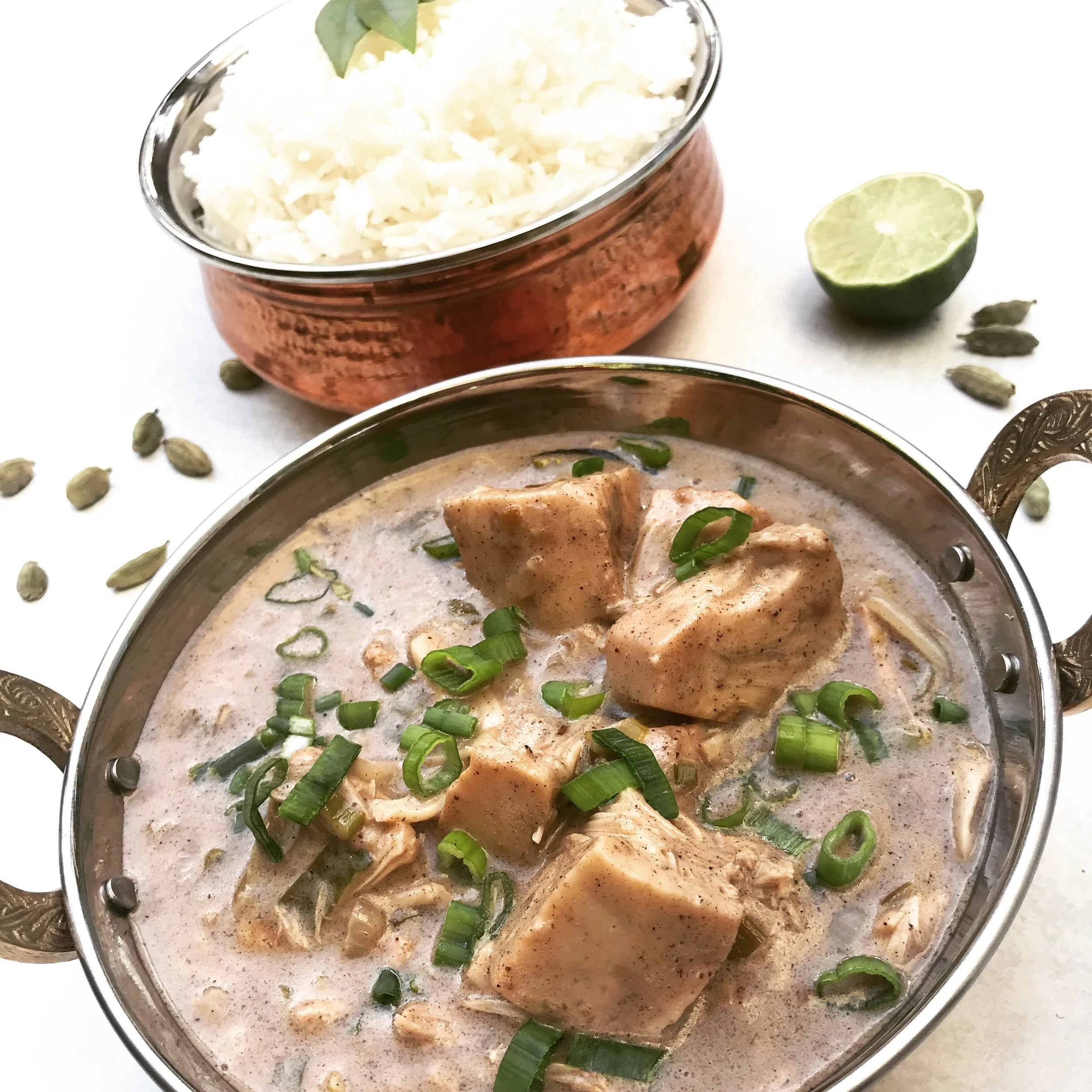 Tangy jackfruit cooked with cardamom and spices served with basmati rice