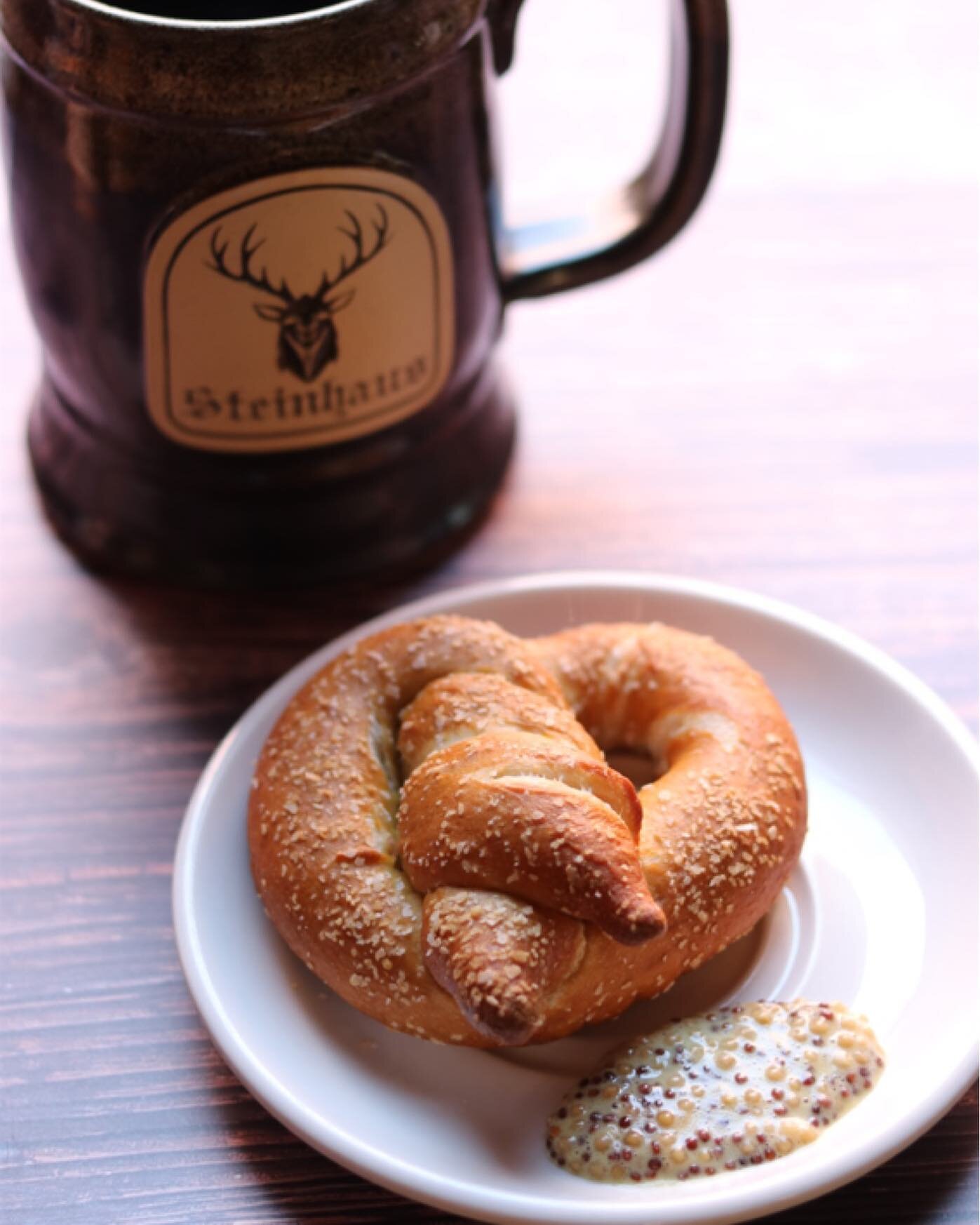 You&rsquo;d be silly knot to love our haus made pretzels 🥨🍺 Our secret ingredient comes from local Liberty Farms &amp; Flour Mill.