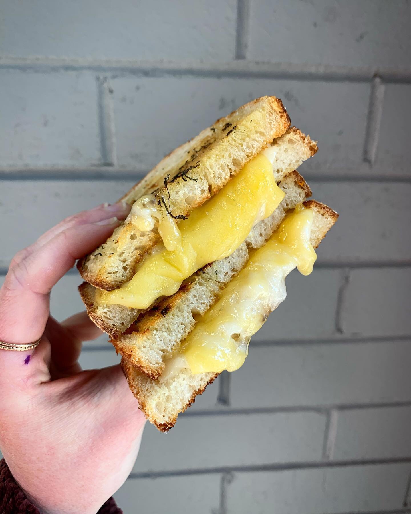 Who knew Vegan double cheese toasties could be so cheesy and melty🧀 🤤 made with vegan cheddar, mozzarella on sourdough with herb butter this is one of our newest additions to the menu and one you won&rsquo;t be able to go past 😋 #vegandoublecheese