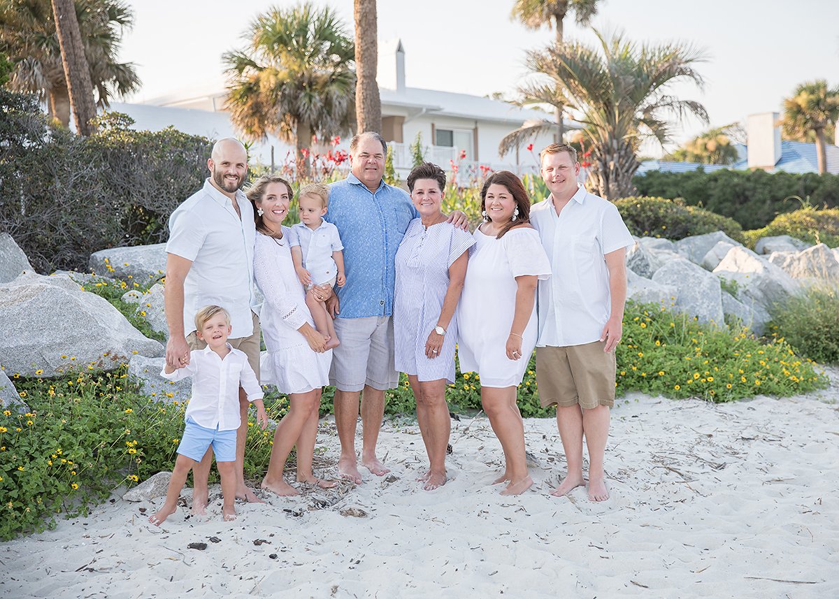 family on sea island beach