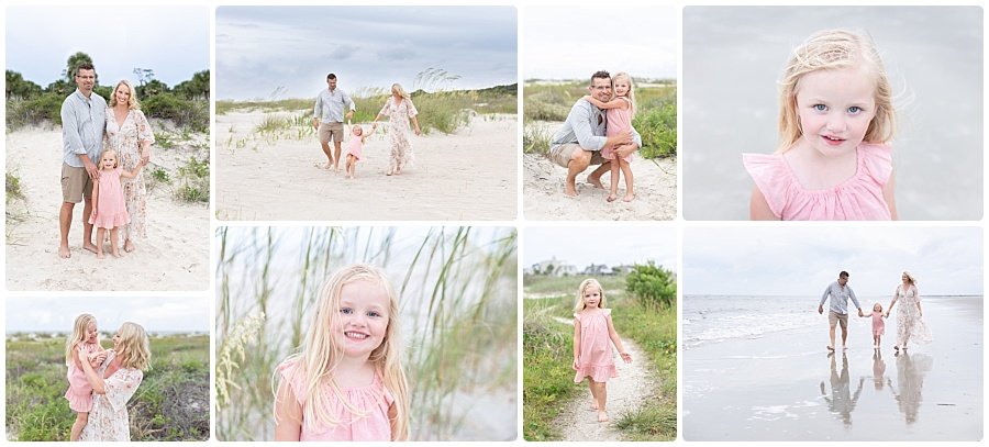 family of 3 on the beach in st simons island walking