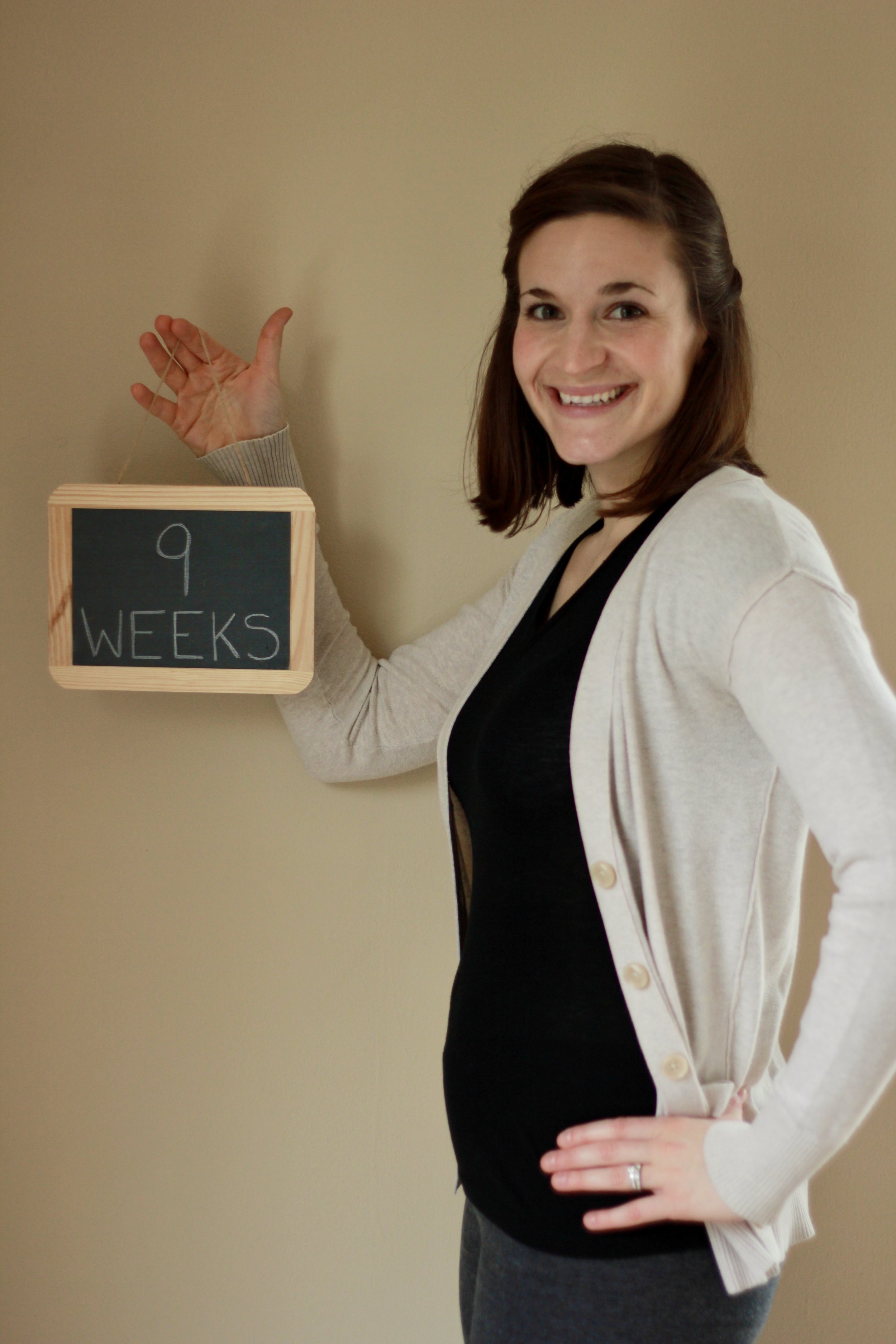 The first photo I took of capturing the pregnancy progression; 9-weeks.&nbsp;