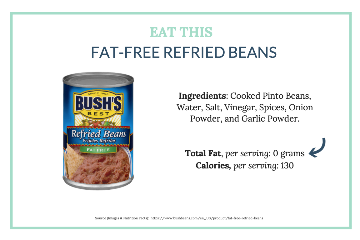 Fat-free refried beans contain no added oil or fat like it’s traditional counterpart.