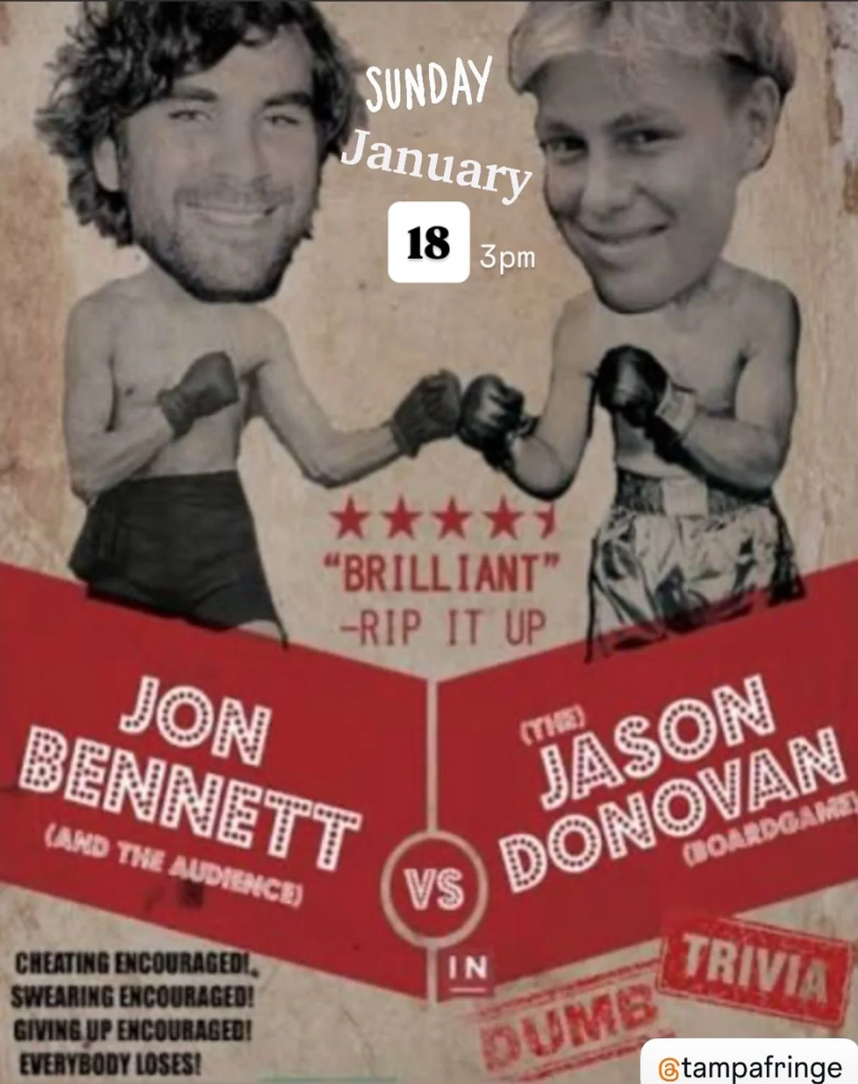 Hey @tampafringe THIS!! The dumbest trivia you&rsquo;ll ever do!! SUNDAY 3pm! Don&rsquo;t miss it! #tampabay #tampa