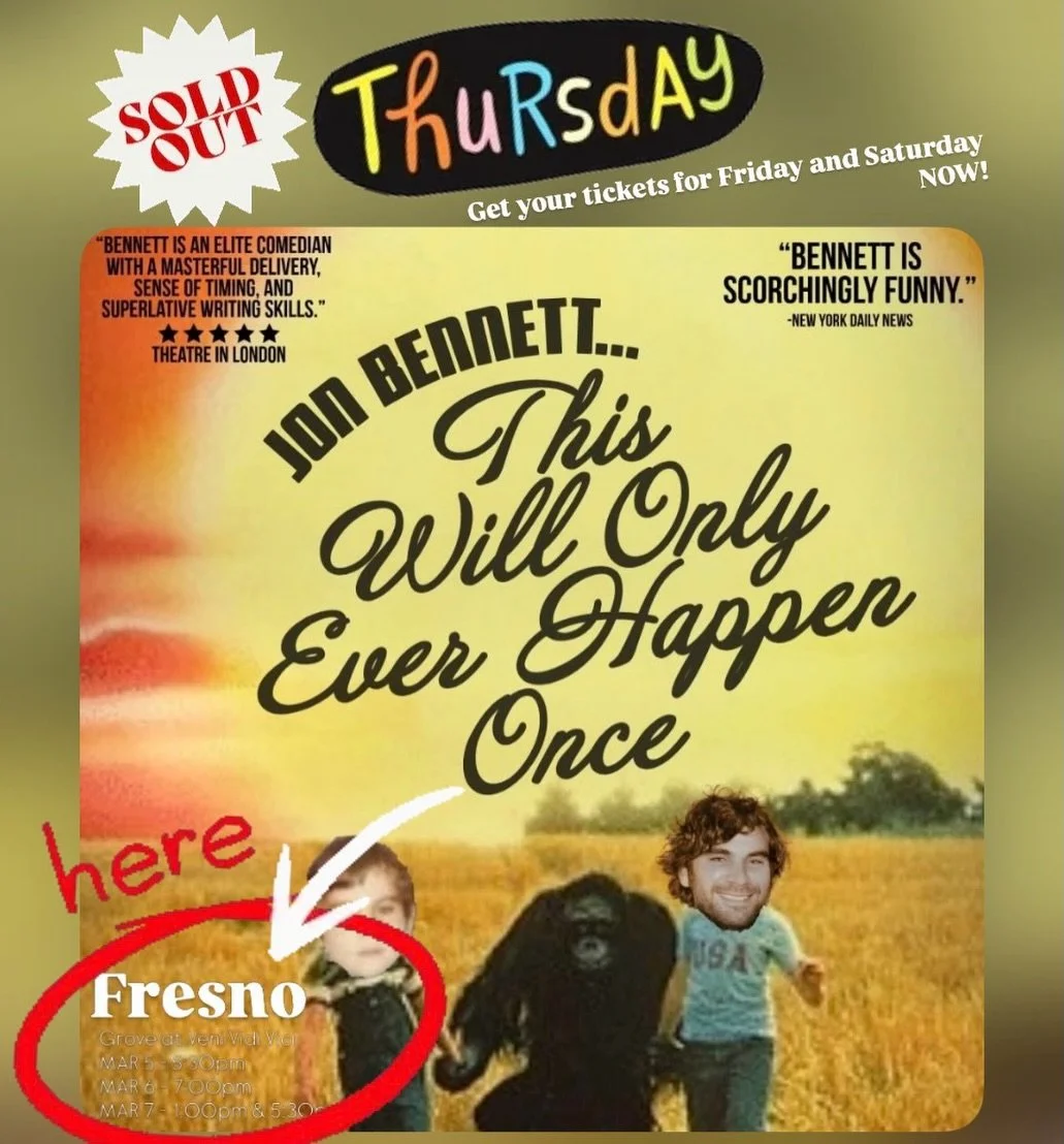 Hey @allthingsfresno Thursday&rsquo;s Jon Bennett: THIS WILL ONLY EVER HAPPEN ONCE was completely SOLD OUT!! @rogue.fresno GET TICKETS NOW for FRIDAY 7pm, SATURDAY 1pm and 5:30pm

#roguefestival #fresno #fresnocalifornia