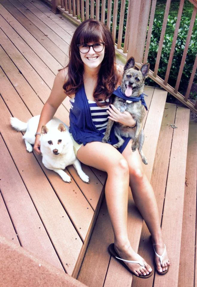 Morgan Spicer with her buddies Kiba and Roscoe Roo