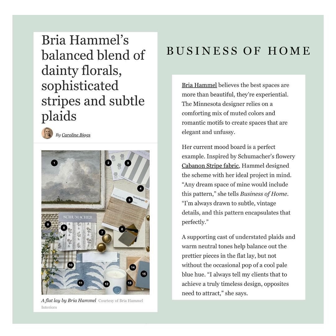 What&rsquo;s inspiring @briahammelinteriors this spring? Head over to @businessofhome to find out! #dominopress #thatsdomino