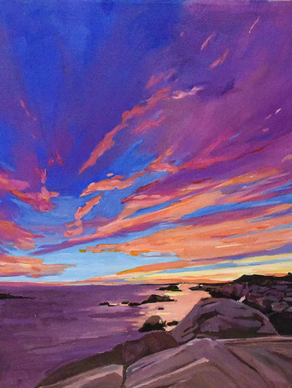 Sunset by Peggy's Cove - 16 x 20", Acrylic on Canvas, (SOLD)