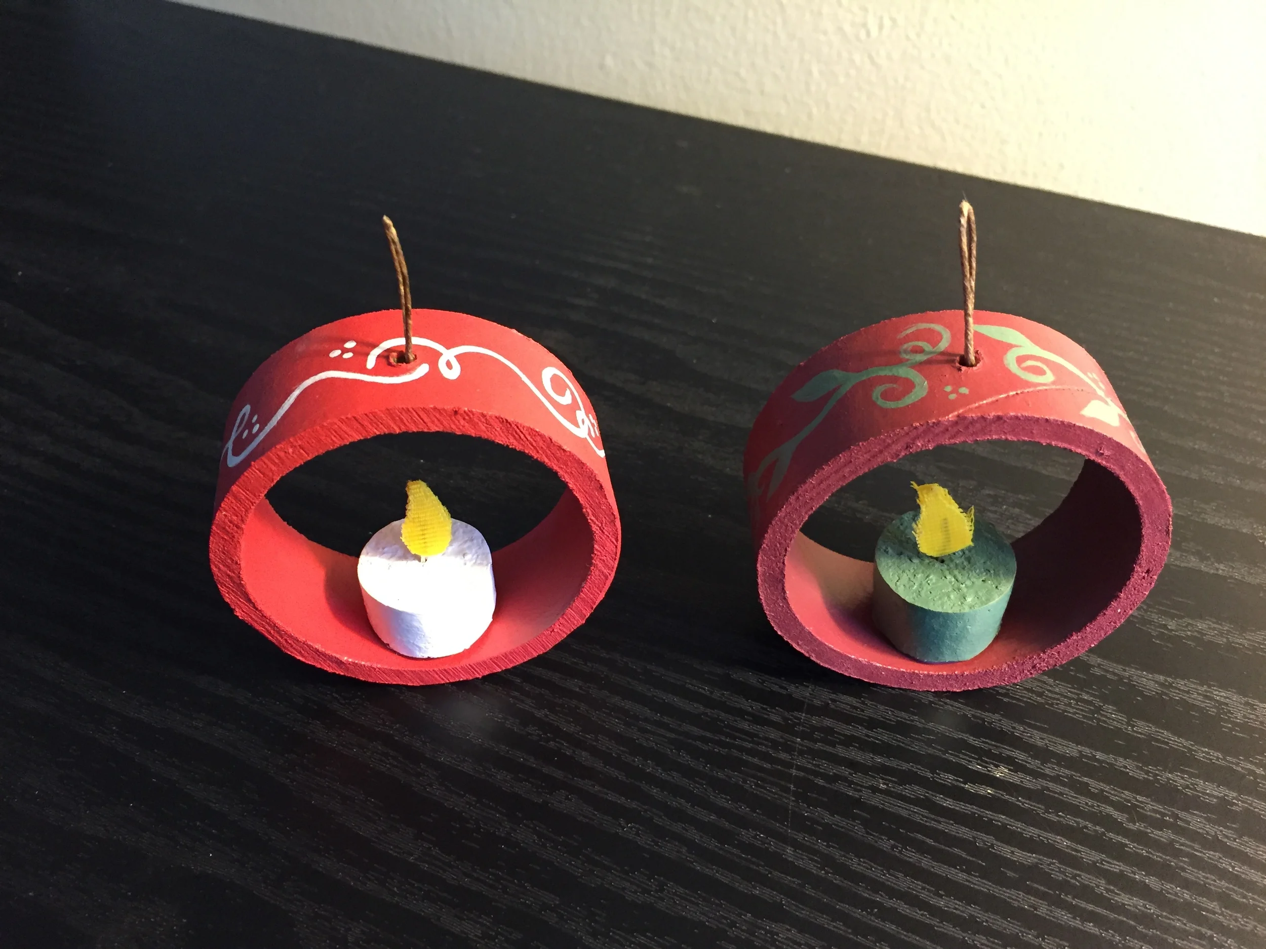 Holiday ornaments with wine cork candle