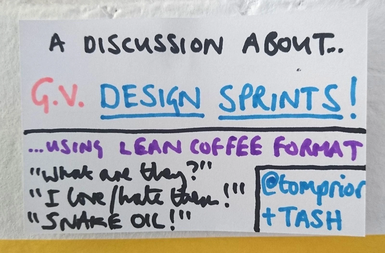 My pitch card from the UX Camp Brighton session grid.