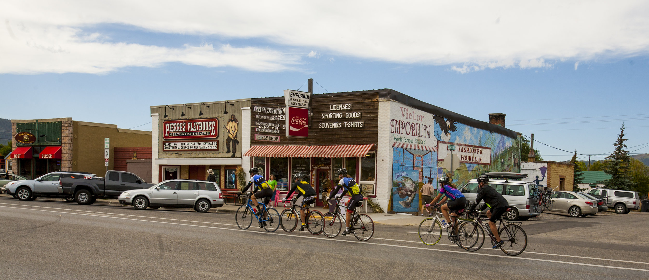 Riding through the downtown area not far from camp. Cycle Greater Yellowstone