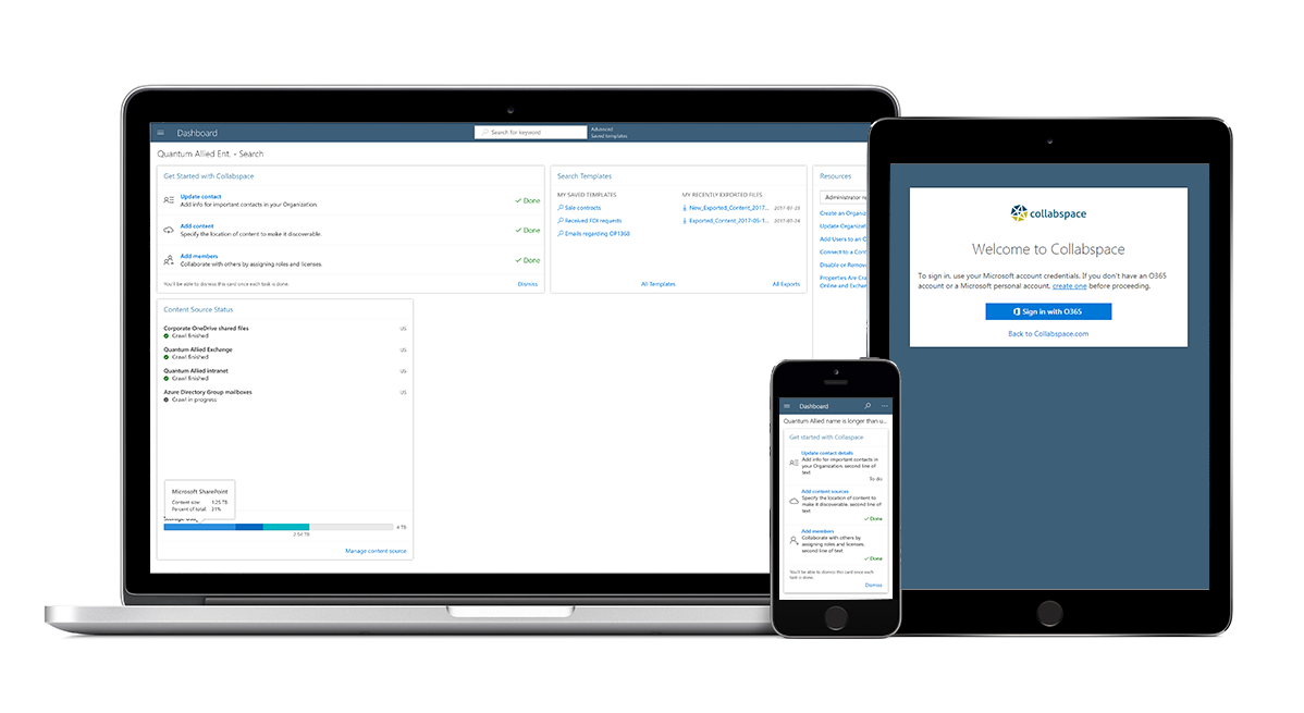Collabspace Dashboard and Login on multiple devices.