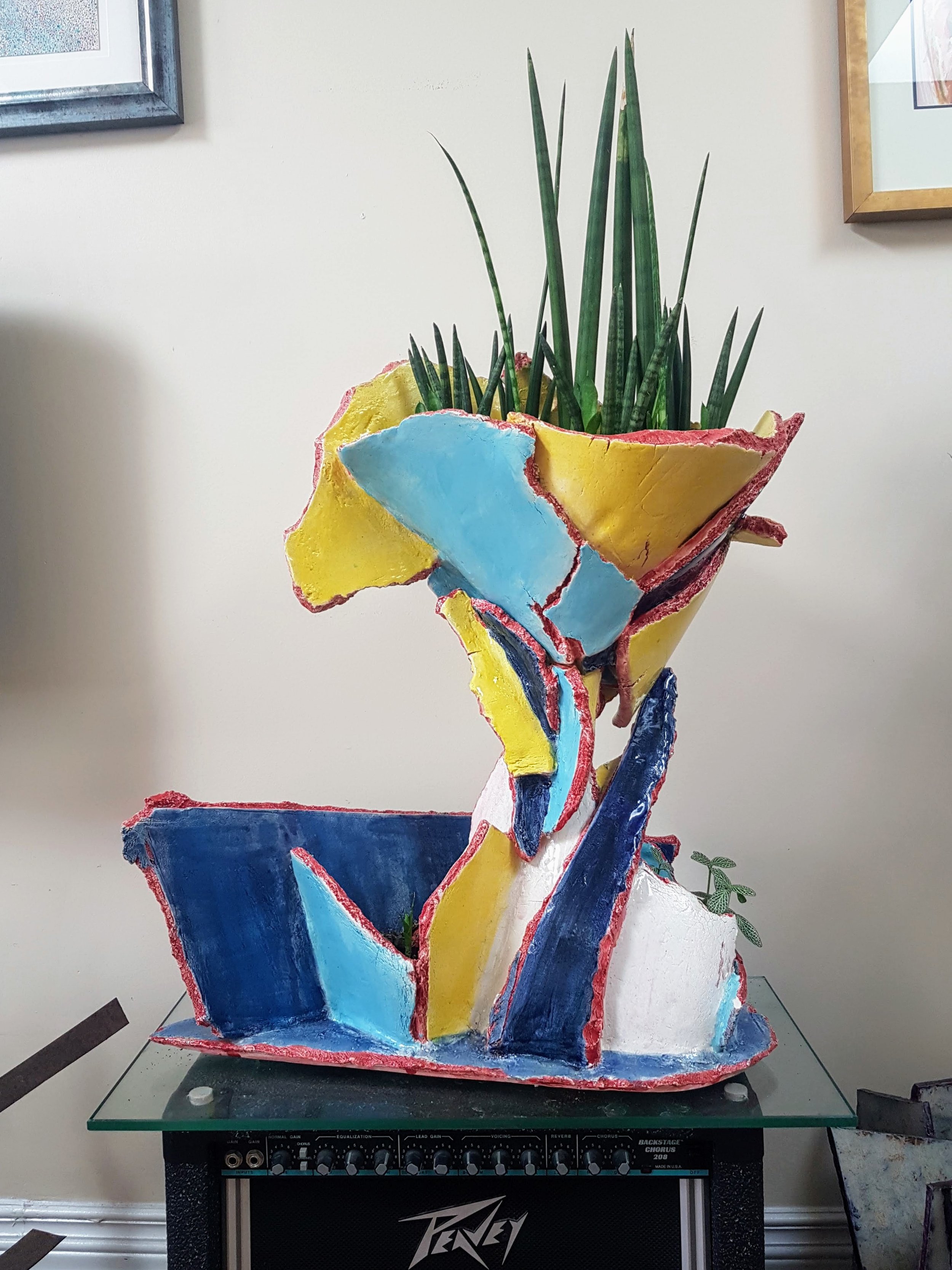 glazed clay, snake plants approximately 23Wx36Hx12D inches