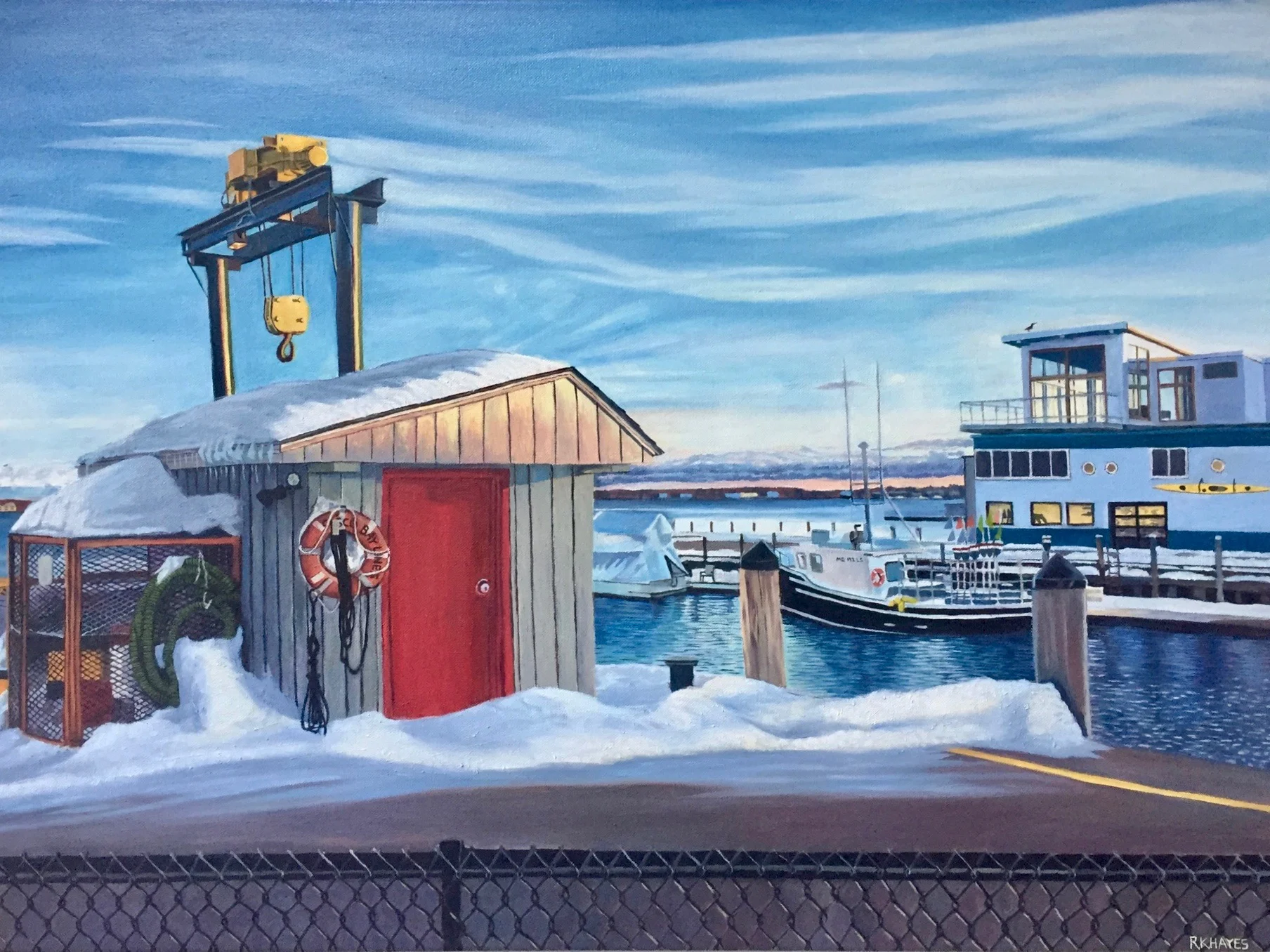 "Winter at the Ferry Terminal" 22 by 30 inches, oil on canvas