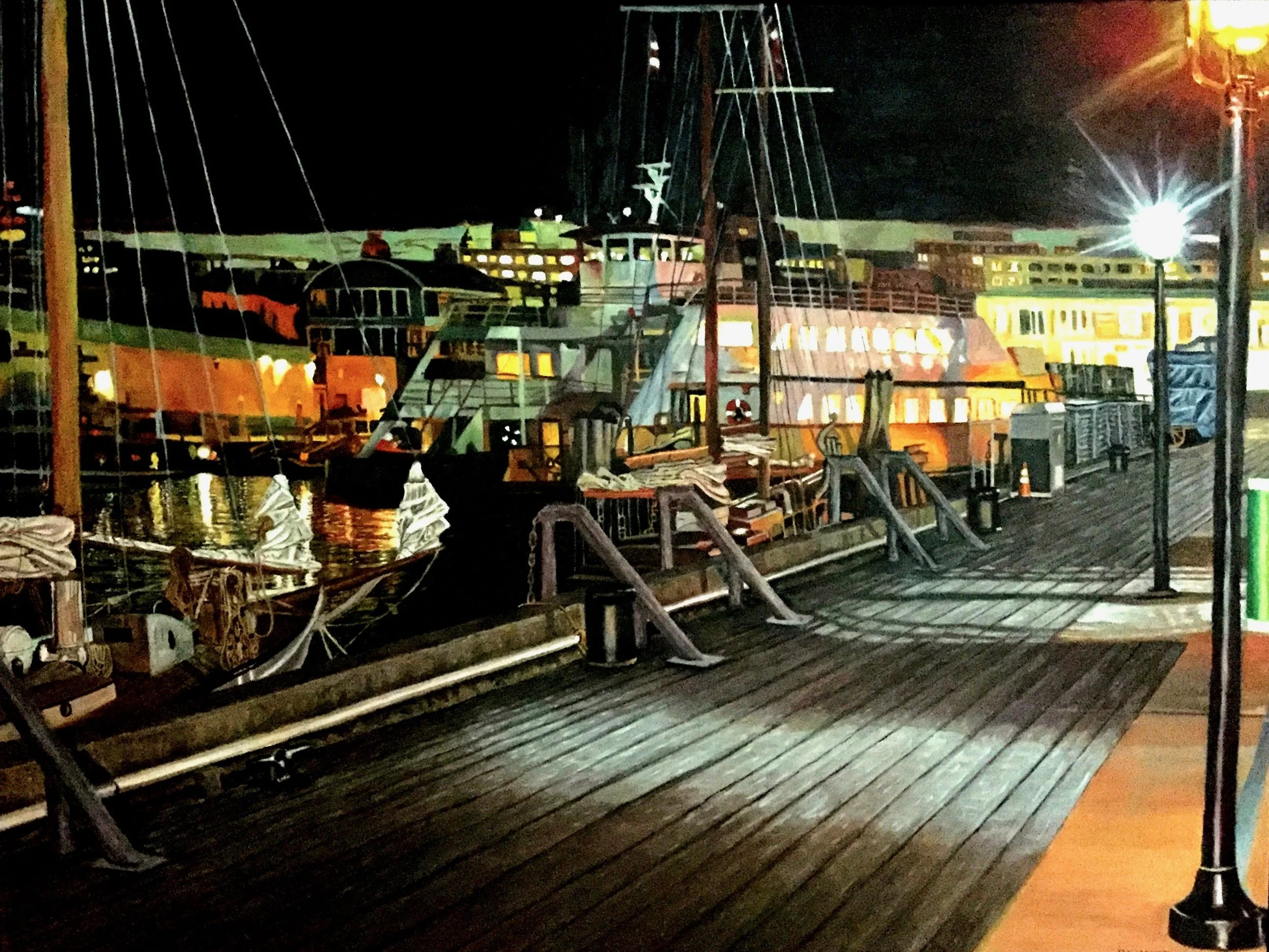 "Maine State Pier" 36 by 48 inches, oil on canvas, SOLD