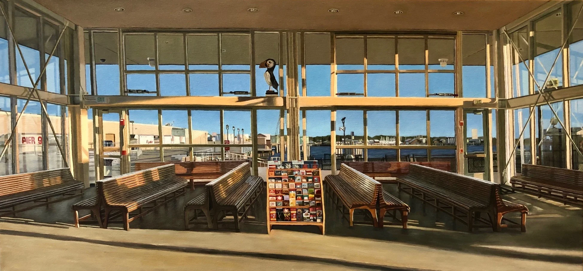 "Interior at Casco Bay Ferry Lines" 18 by 38 inches, oil on canvas, SOLD